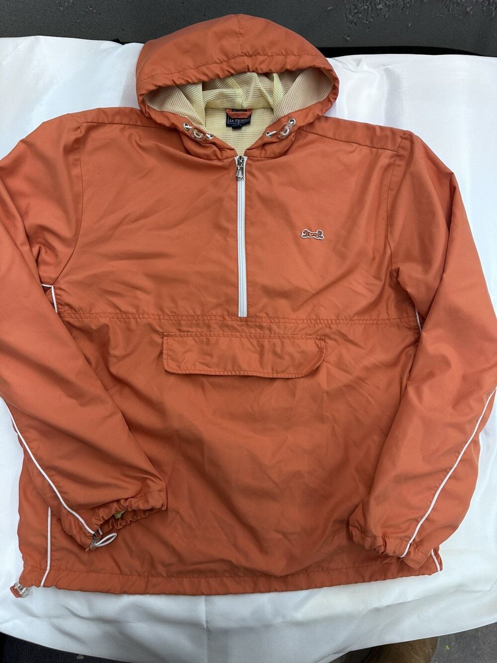 VTG Le TIGRE Womens Size S Peach Pull Over 1/2 Zip Windbreaker W/Hood Gorpcore